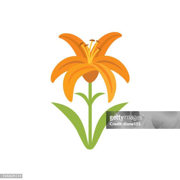 stockillustraties, clipart, cartoons en iconen met schattige bloem icoon in platte design-oranje tijger lelie - tiger lily flower