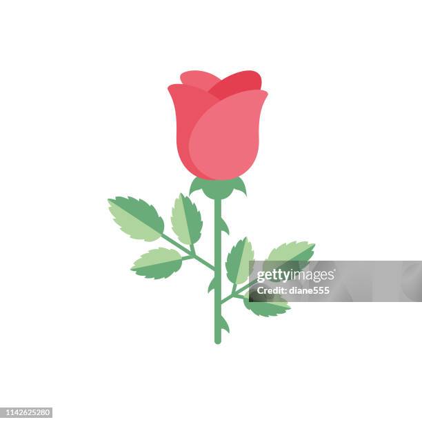 ilustraciones, imágenes clip art, dibujos animados e iconos de stock de icono de flor linda en diseño plano-rose - rose