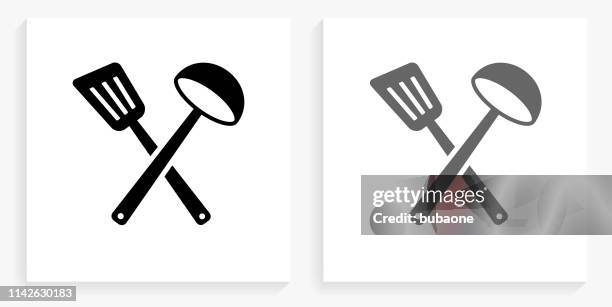 ilustraciones, imágenes clip art, dibujos animados e iconos de stock de la espátula y el icono cuadrado blanco y negro - cuchara-de-helado