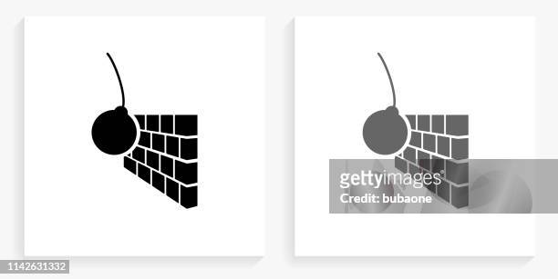 stockillustraties, clipart, cartoons en iconen met sloop zwart en wit vierkant icoon - sloopkogel