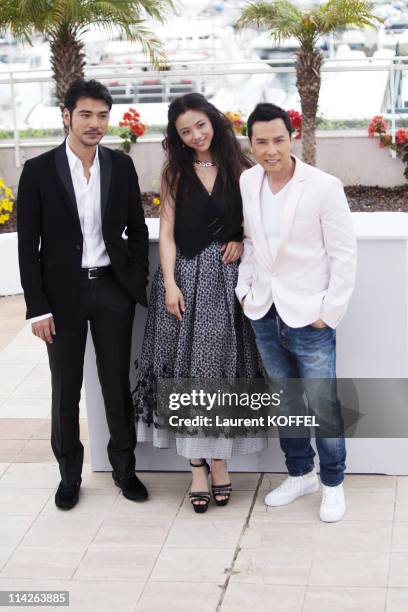 Takeshi Kaneshiro, Tang Wei, and Donnie Yen attends the 'Wu Xia' Photocall at the Palais des Festivals during the 64th Cannes Film Festival on May...