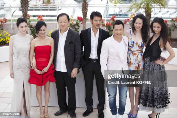 Li Xiao Ran, Kara Hui, Jimmy Wang Yu, Takeshi Kaneshiro, Donnie Yen, Cecilia Cissy Wang, and Tang Wei attend the 'Wu Xia' Photocall at the Palais des...