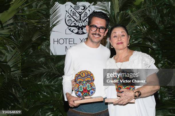 Film director Manolo Caro and actress Angelica Aragon receive the Xcaret award at Hotel Xcaret on May 10, 2019 in Playa del Carmen, Mexico.