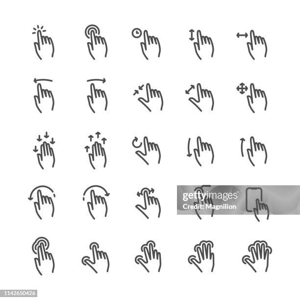 ilustraciones, imágenes clip art, dibujos animados e iconos de stock de pantalla táctil gestos vectoriales iconos conjunto - person using computer mouse