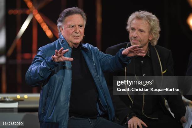 Pit Weyrich and Thomas Gottschalk during the taping of the show "50 Jahre Hitparade" on April 12, 2019 in Offenburg, Germany. The show will air on...