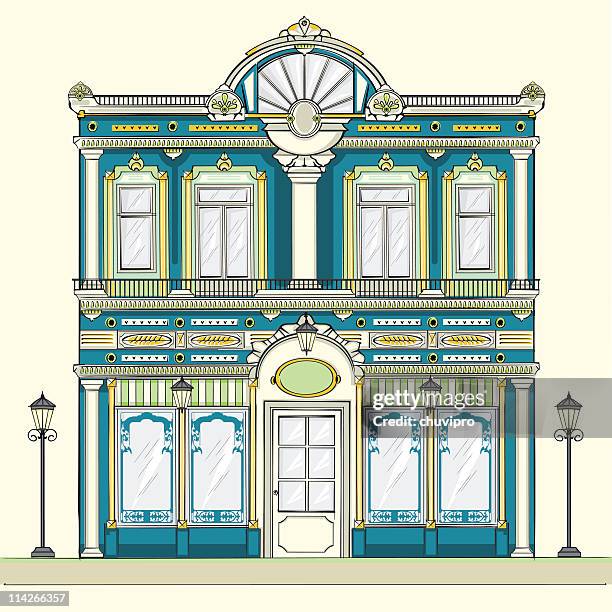 victorian facade building - victorian house stock illustrations