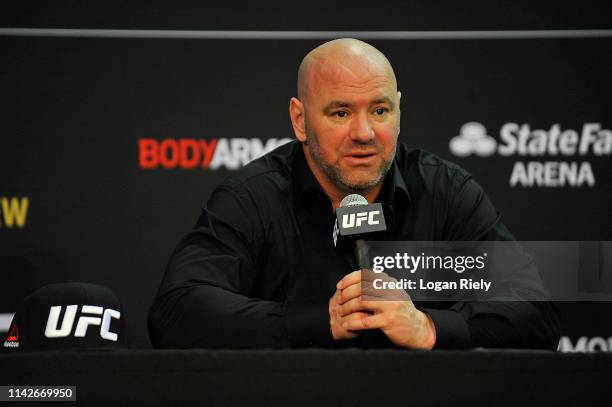 President Dana White conducts a post game press conference after the UFC 236 event at State Farm Arena on April 13, 2019 in Atlanta, Georgia.