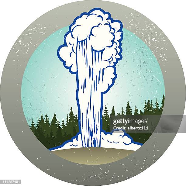 old faithful-geysir aufkleber im retro - blowhole stock-grafiken, -clipart, -cartoons und -symbole