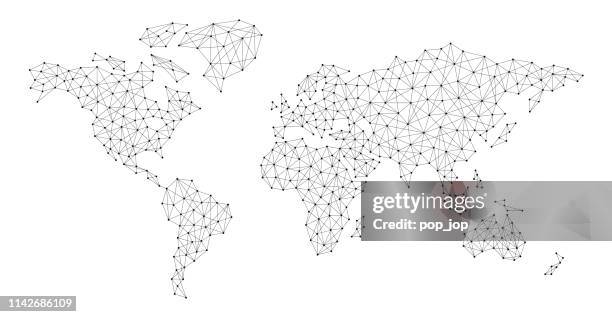 weltkarte verbindung abstract polygon line - plexus stock-grafiken, -clipart, -cartoons und -symbole