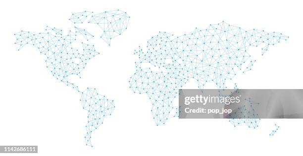 ilustraciones, imágenes clip art, dibujos animados e iconos de stock de conexión de mapa del mundo línea poligonal abstracta - europa continente