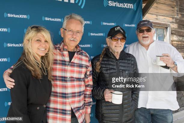 Paula Nelson, Buddy Cannon, Willie Nelson, and Sirius XM's Dallas Wayne attend a discussion of Willie Nelson's new album 'Ride Me Back Home' during a...