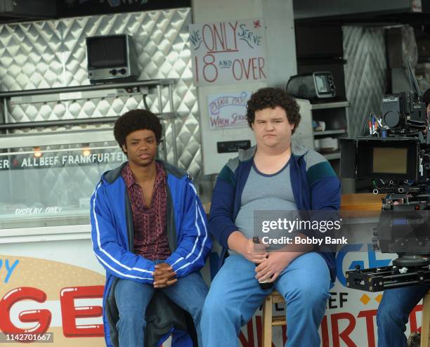 Caleb Emery and Henry Hunter Hall on set for "The Hunt" on May 10, 2019 in New York City.