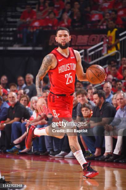 Austin Rivers of the Houston Rockets handles the ball against the Golden State Warriors during Game Six of the Western Conference Semifinals of the...