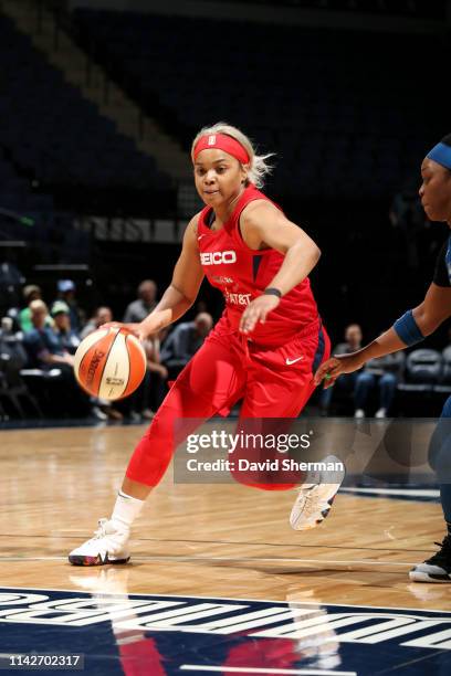 Alix of the Washington Mystics handles the ball against the Minnesota Lynx on May 10, 2019 at the Target Center in Minneapolis, Minnesota. NOTE TO...