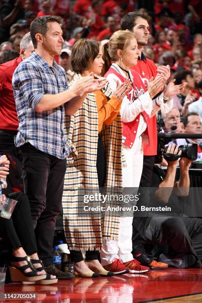 Emilia Clarke attends Game Six of the Western Conference Semifinals between the Golden State Warriors and the Houston Rockets during the 2019 NBA...