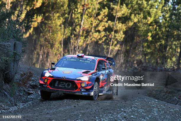 Sebastien Loeb of France and Daniel Elena of Monaco compete with their Hyundai Shell Mobis WRT Hyundai i20 WRC during Day One of the WRC COPEC Chile...