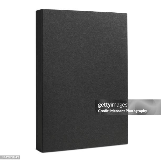 blank black box template isolated over white background - mockup book stock-fotos und bilder