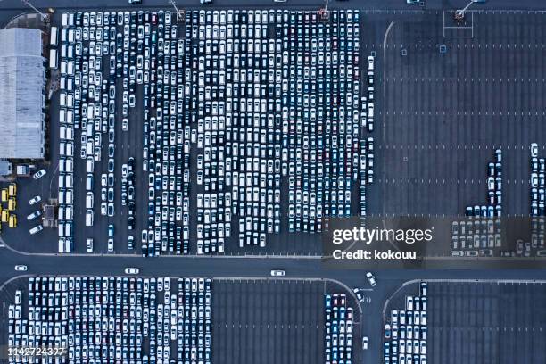 aerial view of parking - car exports stock pictures, royalty-free photos & images