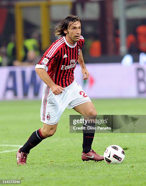 Andrea Pirlo of Milan in action during the Serie A match between AC Milan and Cagliari Calcio at Stadio Giuseppe Meazza on May 14, 2011 in Milan,...