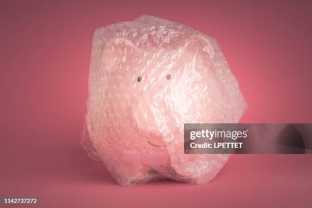 piggy bank - bubble wrap stock pictures, royalty-free photos & images