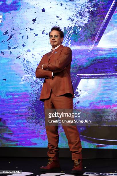 Rober Downey Jr. Attends the press conference for Marvel Studios' 'Avengers: Endgame' South Korea premiere on April 15, 2019 in Seoul, South Korea.
