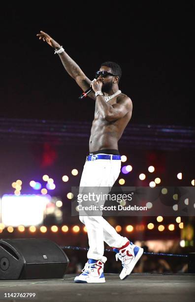 Rapper Gucci Mane performs onstage during Weekend 1, Day 3 of the Coachella Valley Music and Arts Festival on April 14, 2019 in Indio, California.