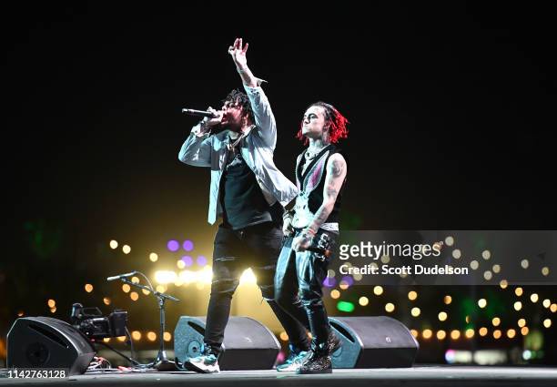 Rappers Smokepurpp and Lil Pump perform onstage during Weekend 1, Day 3 of the Coachella Valley Music and Arts Festival on April 14, 2019 in Indio,...