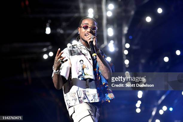 Rapper Quavo of the group Migos performs as a special guest of Gucci Mane during Weekend 1, Day 3 of the Coachella Valley Music and Arts Festival on...