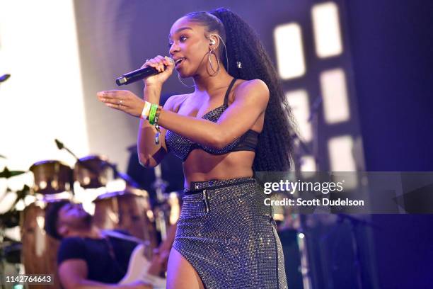 Singer Normani perform onstage as a special guest of Khalid during Weekend 1, Day 3 of the Coachella Valley Music and Arts Festival on April 14, 2019...