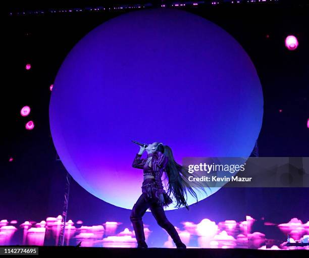 Ariana Grande performs on Coachella Stage during the 2019 Coachella Valley Music And Arts Festival on April 14, 2019 in Indio, California.