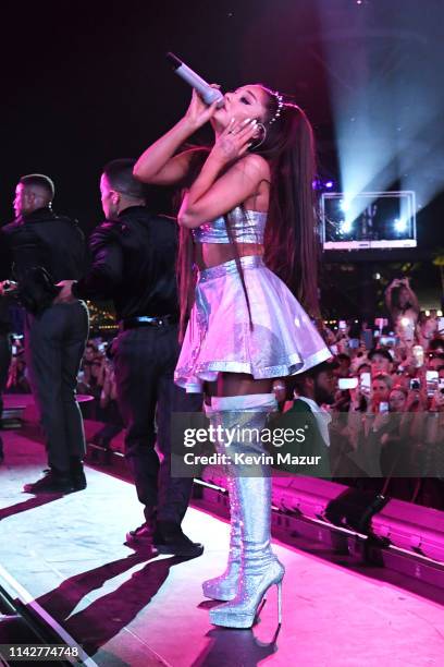 Ariana Grande performs on Coachella Stage during the 2019 Coachella Valley Music And Arts Festival on April 14, 2019 in Indio, California.