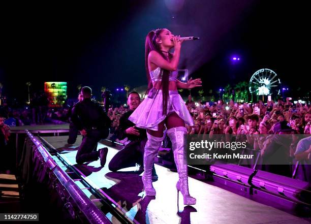 Ariana Grande performs on Coachella Stage during the 2019 Coachella Valley Music And Arts Festival on April 14, 2019 in Indio, California.