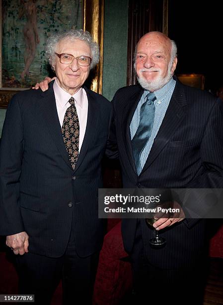 Honoree Sheldon Harnick and producer/director Hal Prince pose together at the 2011 Theatre Museum Awards honoring Sheldon Harnick, Bonnie Comley &...