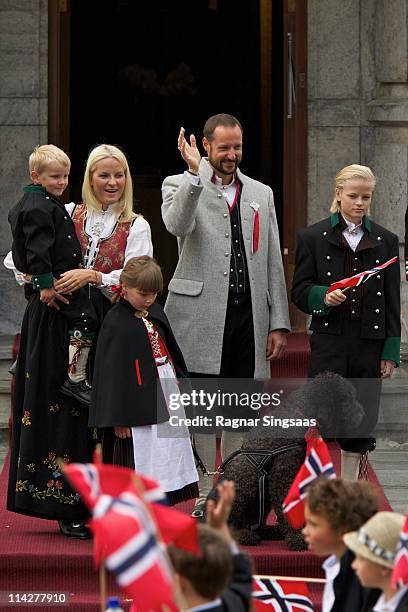 Prince Sverre of Norway, Princess Mette-Marit of Norway, Princess Ingrid Alexandra of Norway, Prince Haakon of Norway and Marius Borg Hoiby attend...