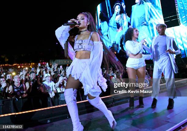 Ariana Grande performs on Coachella Stage during the 2019 Coachella Valley Music And Arts Festival on April 14, 2019 in Indio, California.