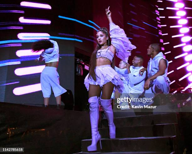 Ariana Grande performs on Coachella Stage during the 2019 Coachella Valley Music And Arts Festival on April 14, 2019 in Indio, California.