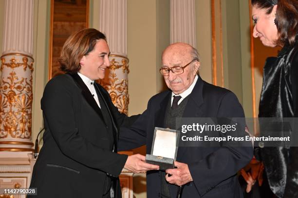 Ada Colau, Berbabe Marti and Montserrat Marti Caballe attend the postume delivery of the Golden Medal of the City to Montserrat Caballe on April 12,...