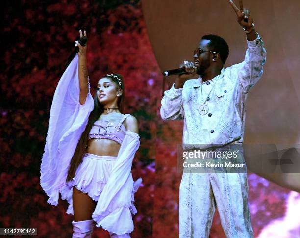 Ariana Grande and Diddy perform on Coachella Stage during the 2019 Coachella Valley Music And Arts Festival on April 14, 2019 in Indio, California.