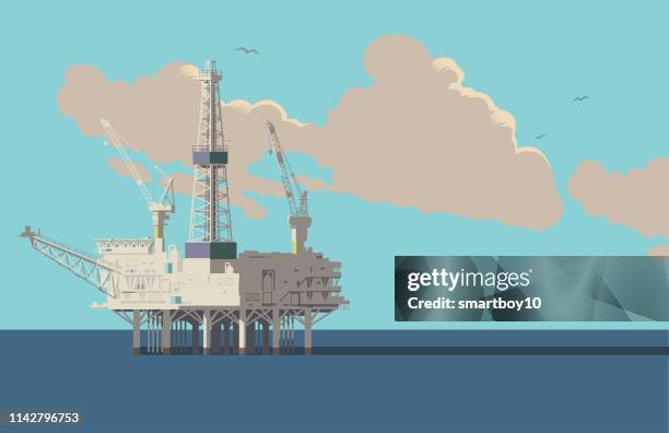 oil rigs or platforms - offshore platform drilling rig stock illustrations