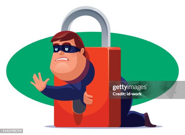 thief with padlock - nervous person clipart free stock illustrations