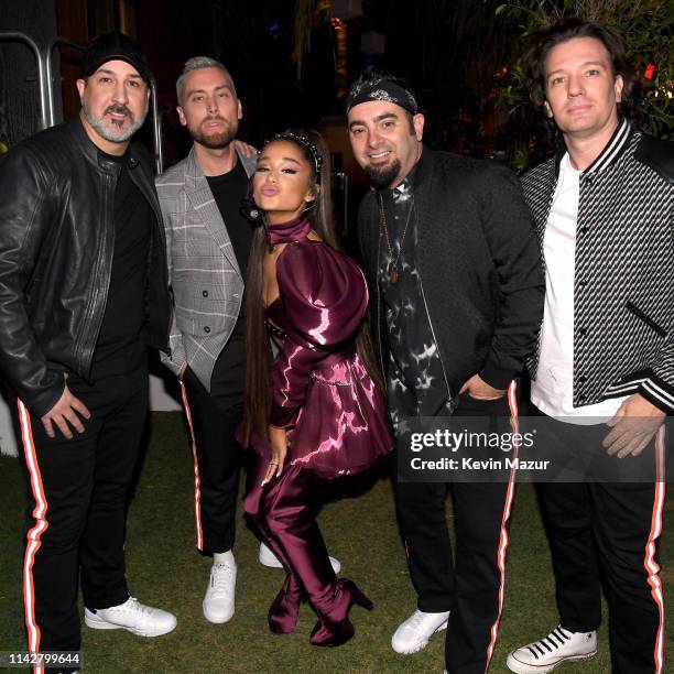 Ariana Grande with members of NSYNC Joey Fatone, Lance Bass, Chris Kirkpatrick, and JC Chasez attend 2019 Coachella Valley Music And Arts Festival on...