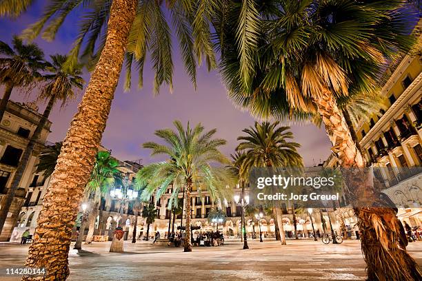 placa reial at dusk - las ramblas fotografías e imágenes de stock