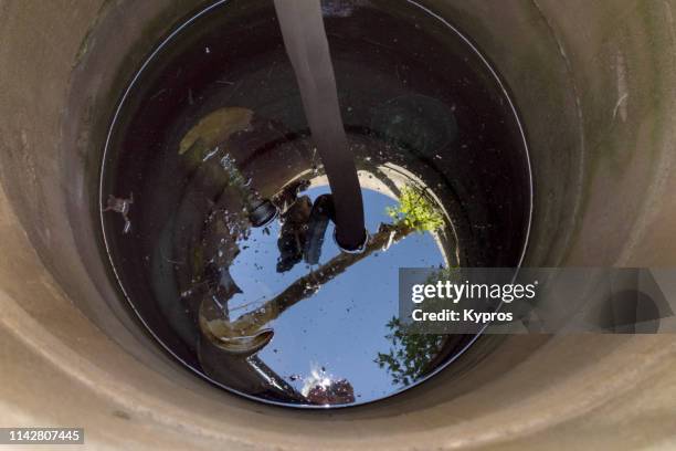 water well with circular reinforced concrete covering - groundwater stockfoto's en -beelden