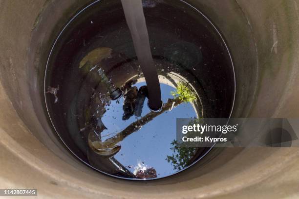 water well with circular reinforced concrete covering - groundwater stock pictures, royalty-free photos & images