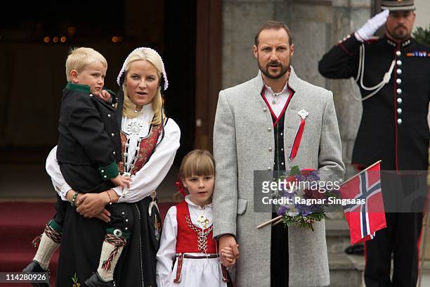 Prince Sverre Magnus of Norway, Princess Mette-Marit of Norway, Princess Ingrid Alexandra of Norway and Prince Haakon of Norway attend the Children's...
