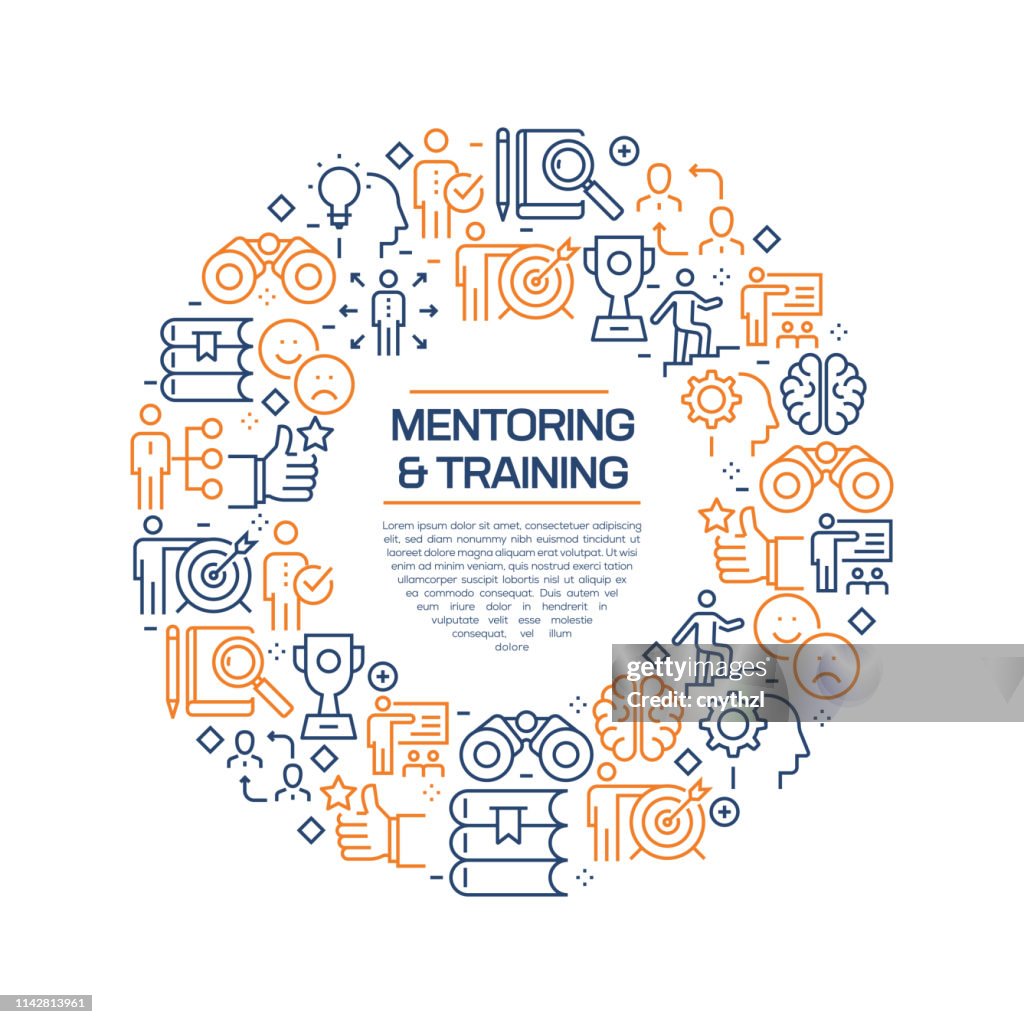 Mentoring and Training Concept - Colorful Line Icons, Arranged in Circle