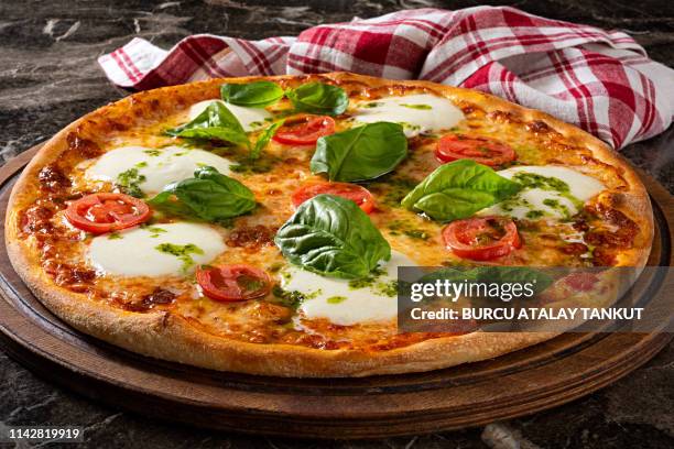 margharita pizza - american cheese stock-fotos und bilder