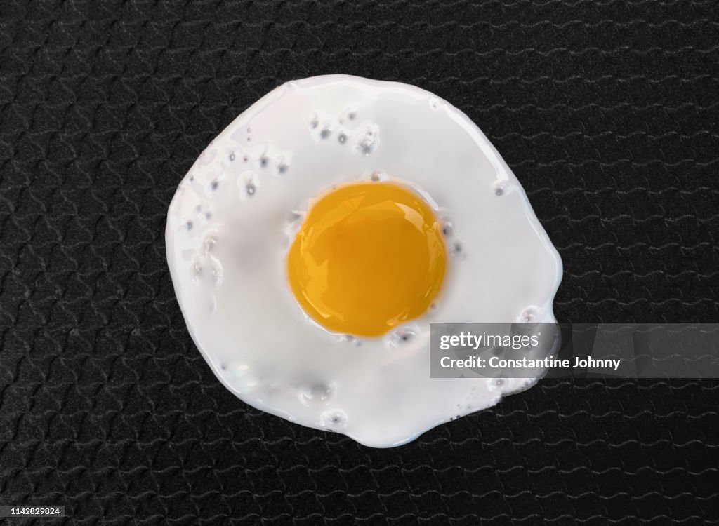 Close Up of Fried Egg on Non Sticky Pan