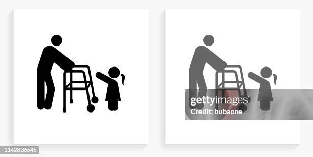 ilustraciones, imágenes clip art, dibujos animados e iconos de stock de antiguo y joven cuadrado blanco y negro icono - abuelos y nietos