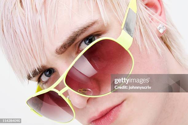 yellow sun glasses... - mens hair model stock pictures, royalty-free photos & images